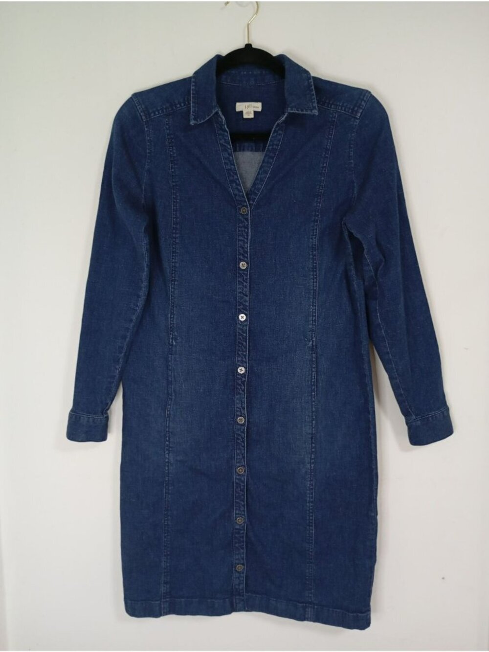 J. Jill Denim Button-Front Long Roll Tab Sleeve Shirt Dress Size XS Blue Casual